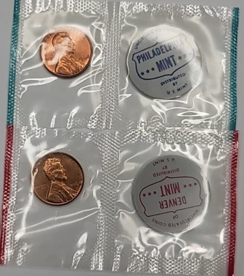 1964 P & D LINCOLN MEMORIAL CENT BU IN CELLO 2 COINS - Image 1 of 4