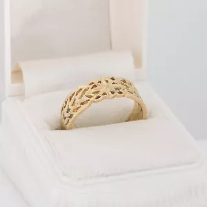 14K Gold breiter Bandring Hochzeit Jahrestag Diamantschliff offen Schnörkel filigran - Bild 1 von 15