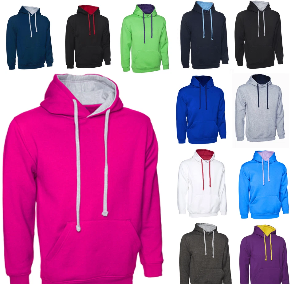 Ladies Loose Fit Hoodie Unisex Hooded Sweatshirt Two-Tone Contrast Size 10 -28 - Image 1 of 1
