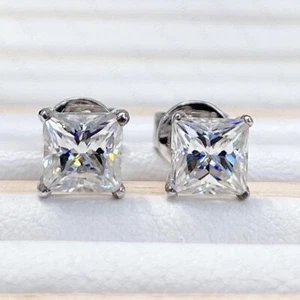 Pendiente de moissanita de corte princesa enchapado en oro blanco de 14 k 2,84 TCW - Imagen 1 de 10