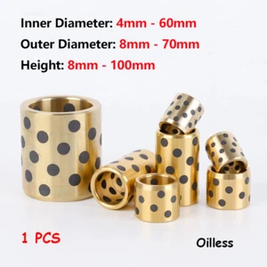 1x ID 4-60mm OD 8-70mm Graphite Lubricating Brass Bearing Bushing Sleeve Oilless - Picture 1 of 11