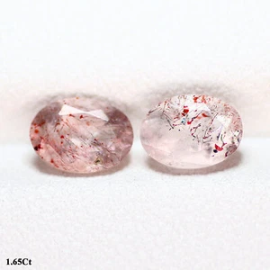 1.65Ct VVS [2Pcs Pair] Exceptional Oval 6.9 x 5.5 MM Red Dots STRAWBERRY QUARTZ - Imagen 1 de 5