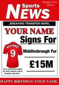 Tarjeta de felicitación de cumpleaños de fútbol americano Middlesbrough personalizada A5 cualquier nombre, valor de edad - Imagen 1 de 1