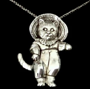 Sterling Silver Beatrix Potter Tom Kitten Cat Pendant Necklace Victorian style - Picture 1 of 9