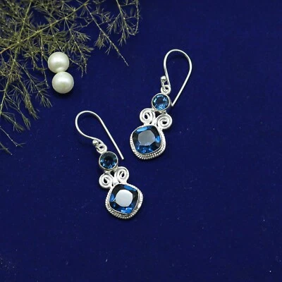 London Blue Topaz Jewelry Silver Valentine Gift Drop/Dangle Earrings 1.12" - Image 1 of 4