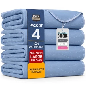 Washable Underpads 34" x 52" (Pack of 4), Waterproof Reusable Heavy Absorbenc... - Picture 1 of 7