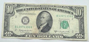 1950 D Vintage $10 Federal Reserve Note - New York - B - Ten Dollar Bill - Picture 1 of 2