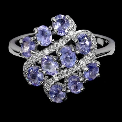 Black Friday 925 Silver Ring Oval Tanzanite 4x3mm Natural Gemstone Jewelry Size  - Image 1 of 4