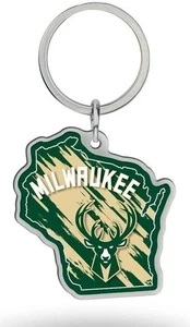 Milwaukee Bucks Premium Metal Keychain, State Shaped, Team Color - Picture 1 of 1