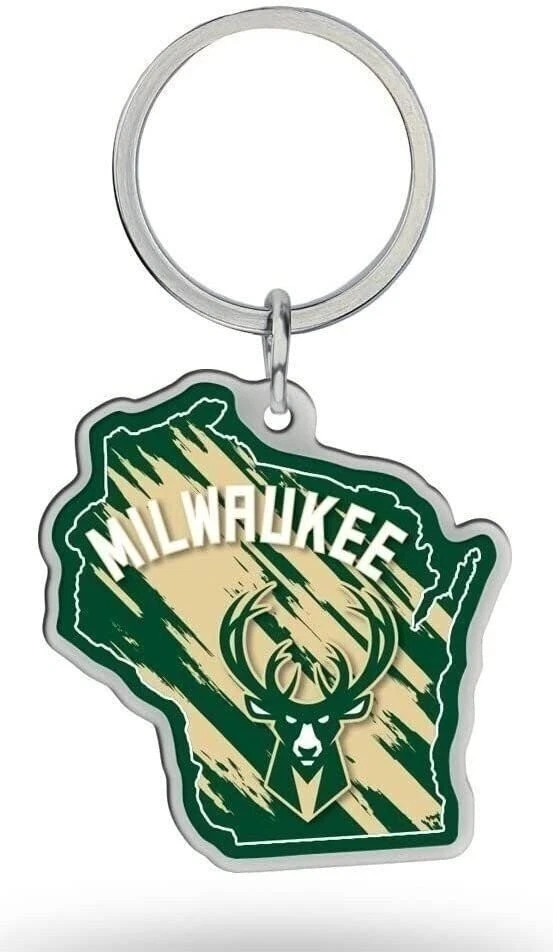 Milwaukee Bucks Premium Metal Keychain, State Shaped, Team Color - Image 1 of 1