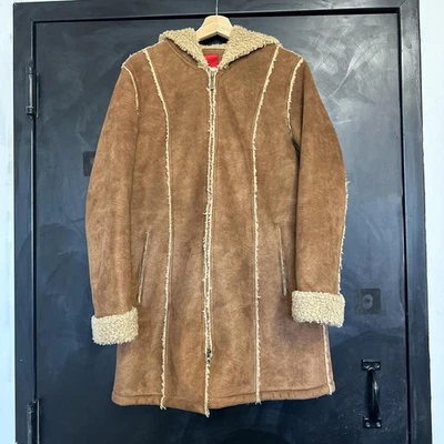 Espirit Y2k 200s 夏尔巴衬里连帽长袖棕色 M 码 — 第 1/3 张图片