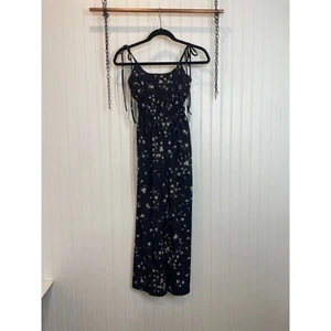 Aqua Navy Floral Tie Strap Wide Leg Jumpsuit Size XS - Picture 1 of 8