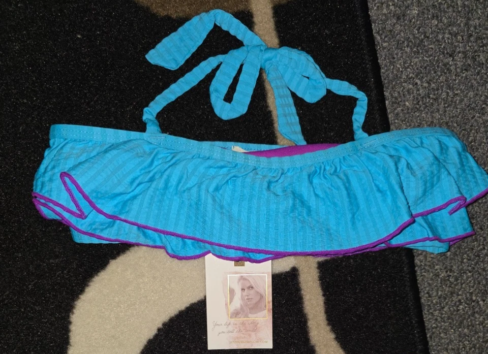 Jessica Simpson Swimsuit Swimwear Girl's Top Seersucker Turq Purp New - Image 1 of 1