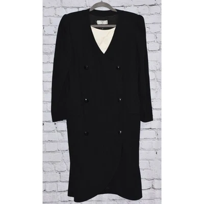 Vestido de cóctel Valentino Miss V negro manga larga lana crepé negocios talla 44/10 Foto 1 de 4