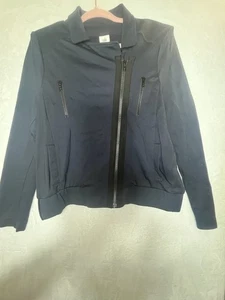 Cabi Chance Moto Bomber Asymmetrical Full Zip Jacket Sz Large Navy Blue Pockets - Picture 1 of 11