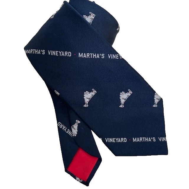 Corbata de cuello emblemática vintage The Fligors Martha’s Vineyard Map azul poliéster Foto 1 de 4