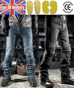Mens Fitted Motorcycle Jeans Motorbike Pants Denim Trousers Made With Kevlar - Picture 1 of 6