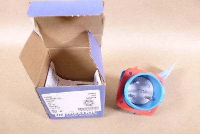 Meltric 63-38043 Inlet Connector, 30A, 480VAC, 15 HP, 3 Pole, No Aux, Blue, IP69 - Image 1 of 4