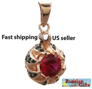 Russian Real 925 sterling silver Cubic Zirconia pink natural Pendant rose black - Picture 1 of 1