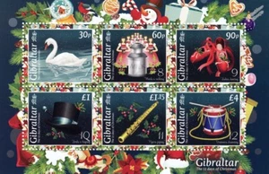 GIBRALTAR XMAS 2022 Twelve Days of Christmas 6v MNH Stamp Sheet (FV £7.95) - Picture 1 of 1