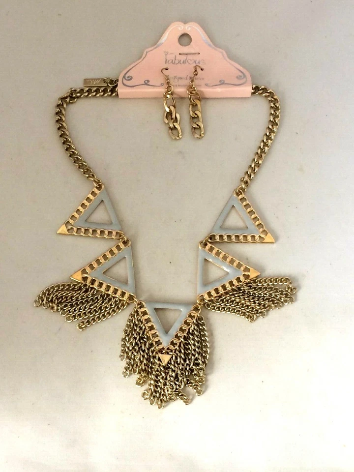 NT7465 DESIGNER INSPIRED GOLD TONE METAL ENAMEL CHOKER NECKLACE W/ EARRINGS - Image 1 of 1