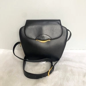LANVIN Paris Vintage Black Leather Sling Shoulder Bag - Picture 1 of 15