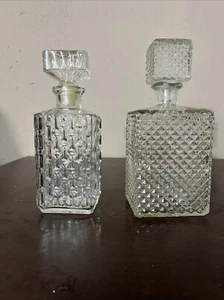 Two (2) Beautiful Vintage 1960s Square Style Decanters, 8.5”-9” Tall - Picture 1 of 17