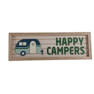 Happy Campers Wooden Sign NEW (15inX 5in) -Camping,Travel,Hiking,RV's -Rectangle - Picture 1 of 6