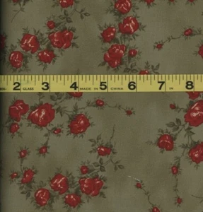 BTHY 18x43 Robyn Pandolph Morning Glory Moda Fabrics Green Red Rose Spray - Picture 1 of 2
