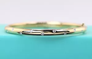 $12,500 Tiffany Co Etoile 18K Yellow Gold Platinum Bezel Diamond Bangle Bracelet - Picture 1 of 11
