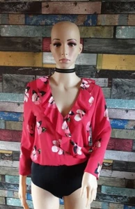 Ladies Zara Red Floral Flutter Blouse Style Casual Bodysuit Party Y2K Size S 10 - Picture 1 of 8