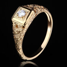 SOLID 10K YELLOW GOLD VINTAGE ART DECO AAA Cubic Zirconia WEDDING FILIGREE RING