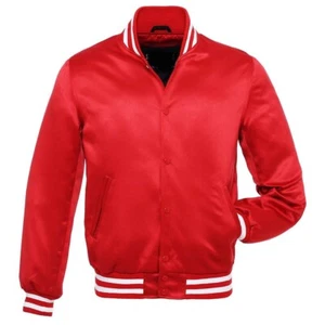 Chaqueta de bombardero roja satinada chaqueta universitaria roja chaqueta de béisbol lettermen - Imagen 1 de 5