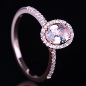 Oval Morganite Wedding Diamond Fine Ring Gemstone Jewelry Solid 14k Rose Gold - Picture 1 of 7