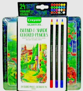 Crayola Signature ~Blend & Shade Colored Pencils ~24 Vibrant Colors ~Tin Case - Picture 1 of 2