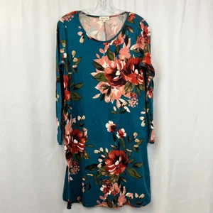 Sweet Pea Womens A Line Dress Multicolor Floral Stretch Scoop Neck Long Sleeve M - Picture 1 of 11