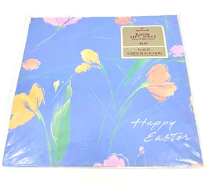 NEW Hallmark Vintage “Happy Easter” Blue Pastel Flowers Gift Wrap Sheets - Picture 1 of 4