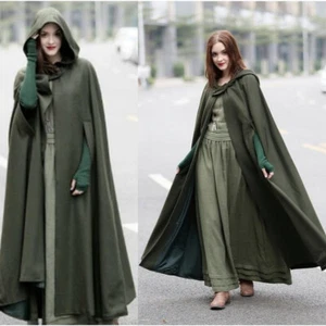 Women Cloak Vintage Hooded Coat Gothic Cape Poncho Casual Loose Coat UK - Picture 1 of 10