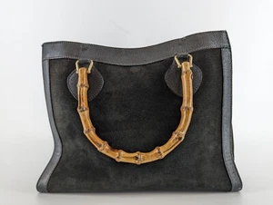 Authentic Gucci Medium Diana Bamboo Handle Tote Handbag Black Leather Suede - Picture 1 of 10