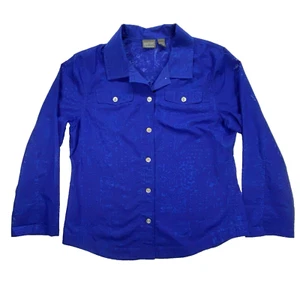 Additions by Chicos Shirt Top Womens 2 US L Blue Textured Floral Button Down - Picture 1 of 8