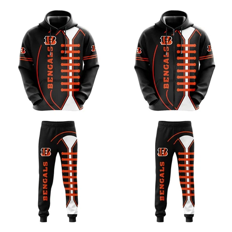 Cincinnati Bengals 2Pcs Sweatsuit Casual Hooded Sweatshirt Jogging Pants Suit Cover