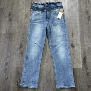 Lucky ReMade Pins Stacked Waist Jeans Sz 4/27 Blue Cropped High Rise Frayed - Picture 1 of 15