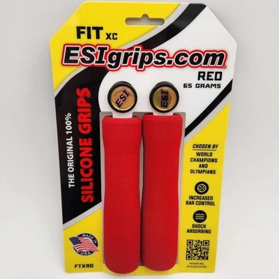 Empuñaduras de bicicleta ESI FIT XC rojas 100 % silicona Ergo MTB amortiguador PAQUETE ABIERTO Foto 1 de 3
