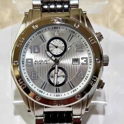 August Steiner Men's AS8070SS Swiss Quartz GMT Month Date Silvertone Wrist Watch - Image 1 of 4
