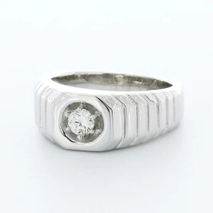 0.35ct D SI1 Round Brilliant Earth Mined Certified Diamond 18K Gold Men's Ring - Picture 1 of 3