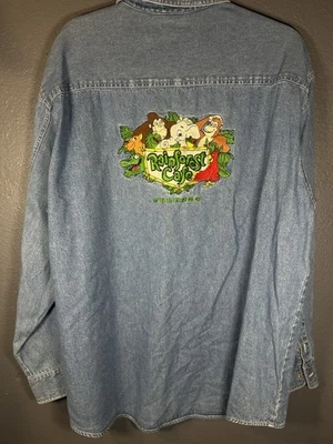 Camisa vintage Rainforest Café azul denim manga larga con botones talla L Foto 1 de 4