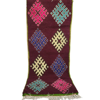 Handmade Vintage Moroccan Rug Tribal Azilal Rug Berber Pink Blue Wool Carpet 6x2 - Image 1 of 4