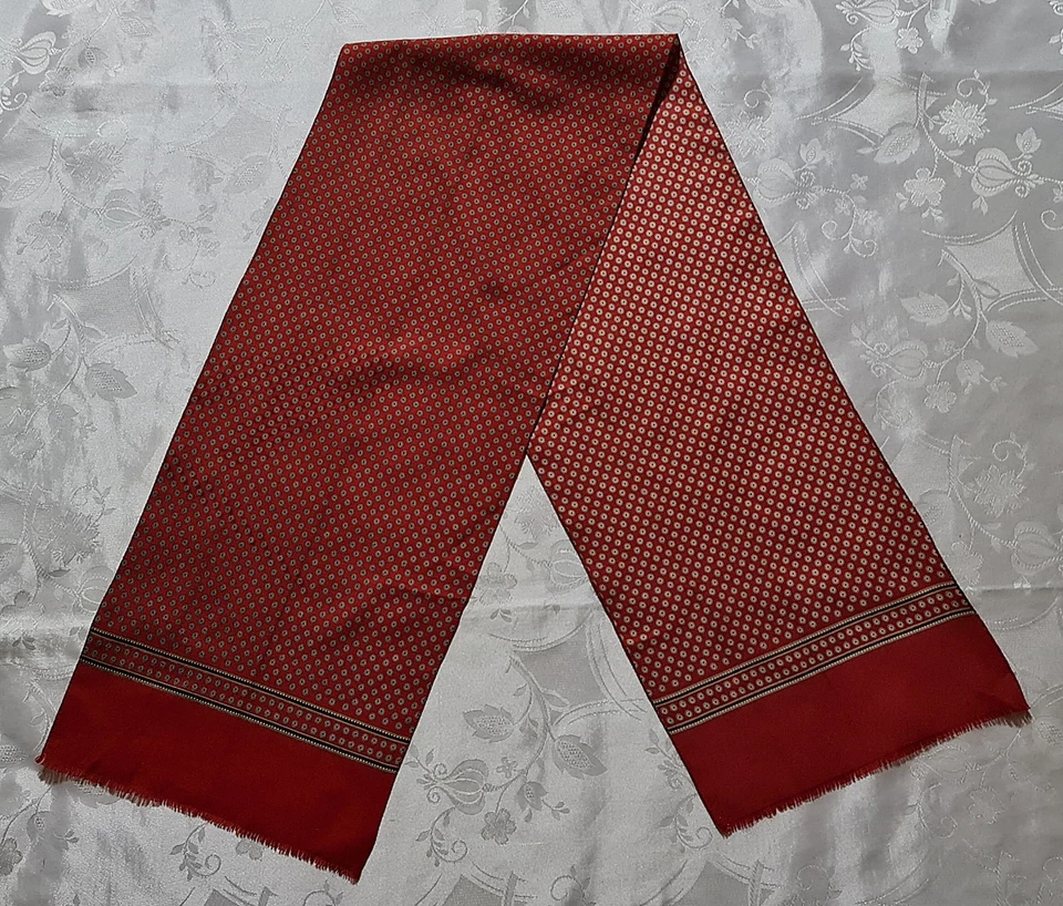 BUFANDA CABALLERO VINTAGE AUTÉNTICO ARTE GEOMÉTRICO ROJO MARRÓN LARGO HOMBRE Foto 1 de 4