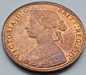 1860 Beaded Halfpenny Victoria coin Freeman 258 - UNC + Luster - Picture 1 of 2