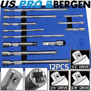 US PRO Extension Bars 1/4" 3/8" 1/2" Drive Long Reach Extension Bar Set 12PCS - Picture 1 of 6